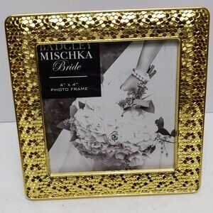 Badgley Mischka Photo Frame Bride Collection 4x4 Gold Metal Ornate Embossed New